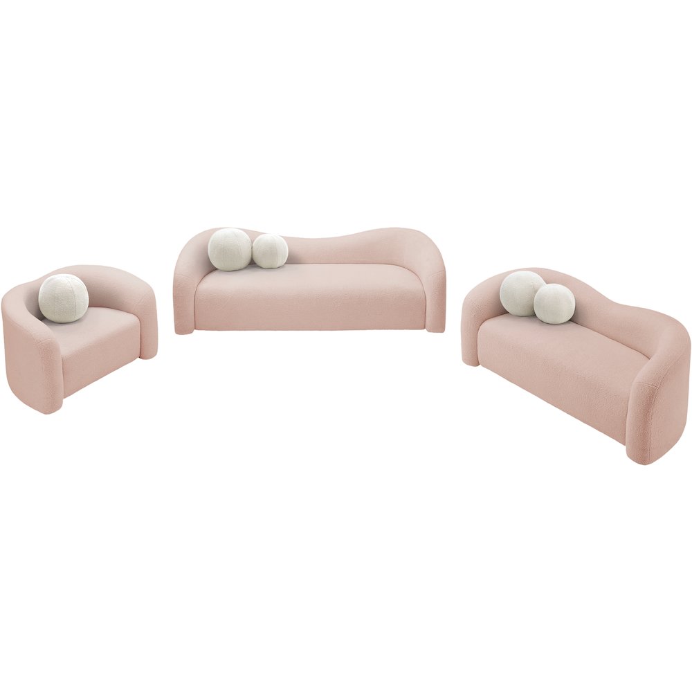 Kali Pink Faux Shearling Teddy Fabric Loveseat