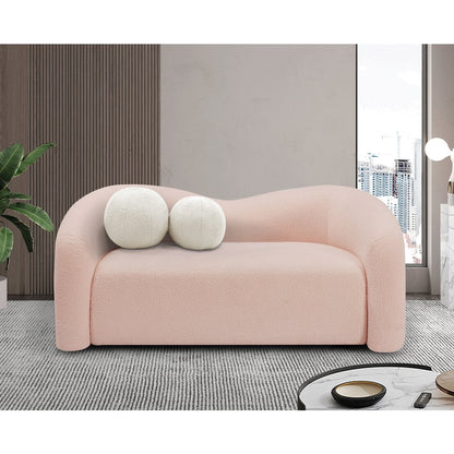 Kali Pink Faux Shearling Teddy Fabric Loveseat