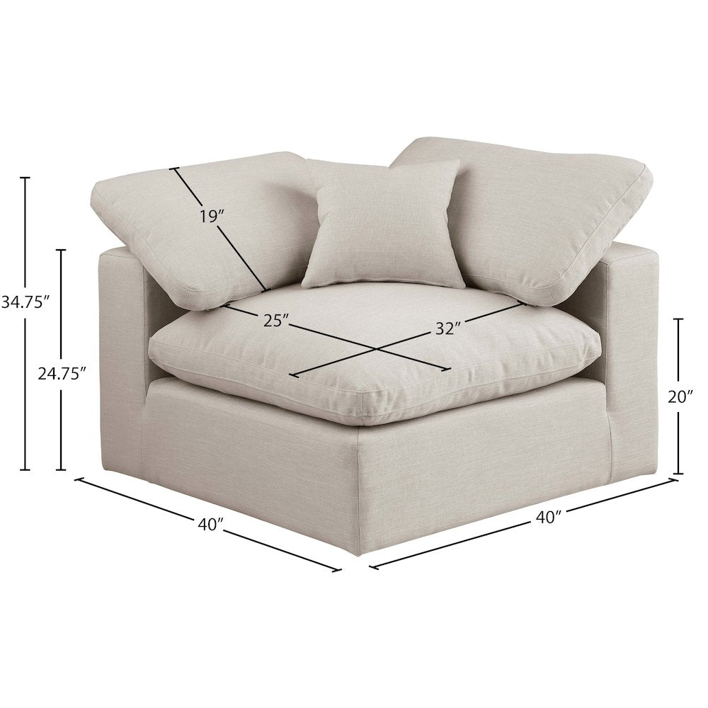 Comfy Beige Linen Textured Fabric Modular Corner Chair