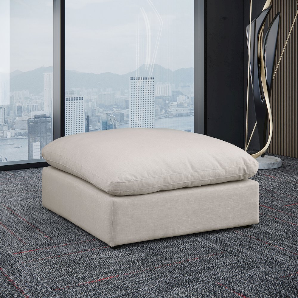 Comfy Beige Linen Textured Fabric Modular Ottoman