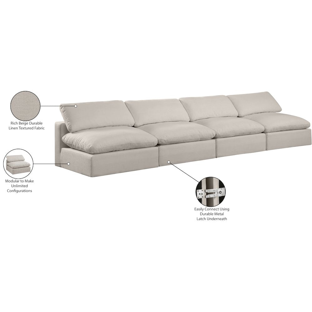 Comfy Beige Linen Textured Fabric Modular Sofa