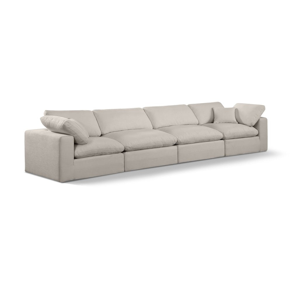Comfy Beige Linen Textured Fabric Modular Sofa
