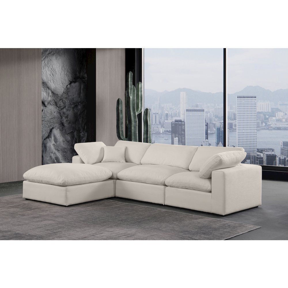 Comfy Beige Linen Textured Fabric Modular Sectional