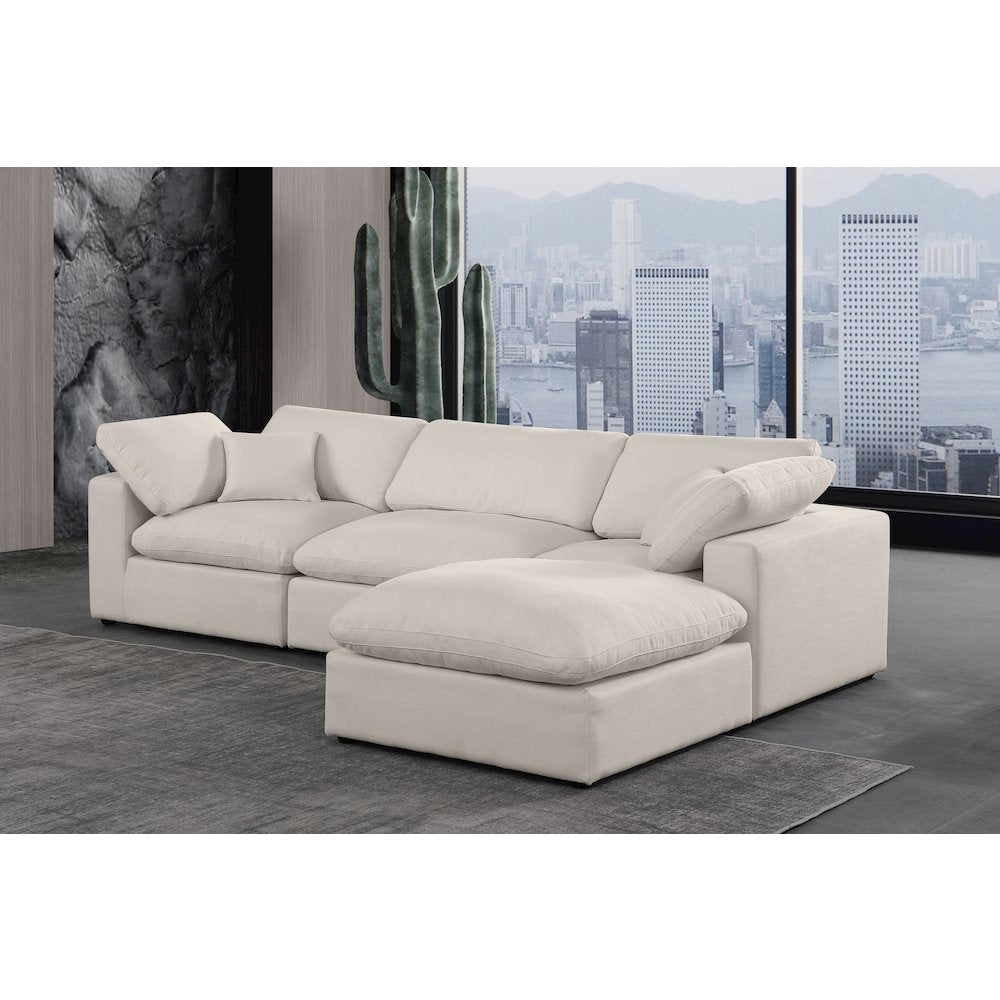 Comfy Beige Linen Textured Fabric Modular Sectional