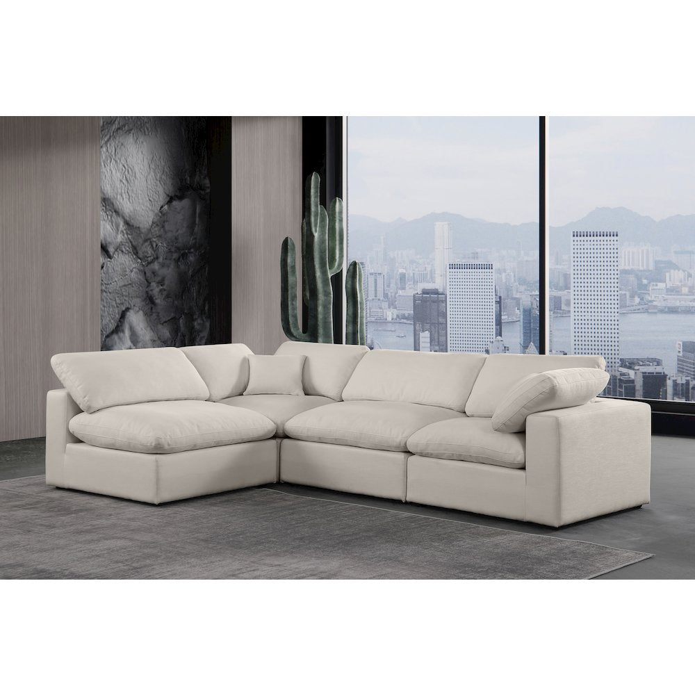 Comfy Beige Linen Textured Fabric Modular Sectional