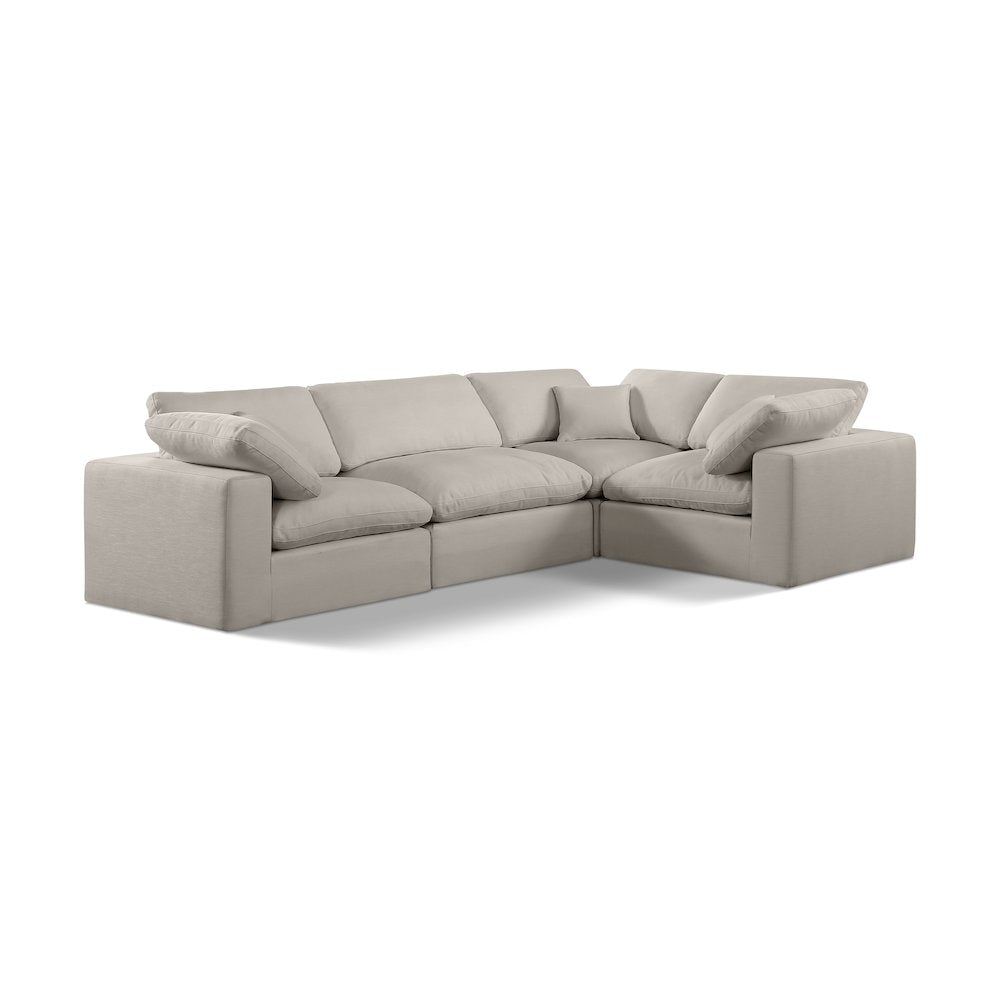 Comfy Beige Linen Textured Fabric Modular Sectional