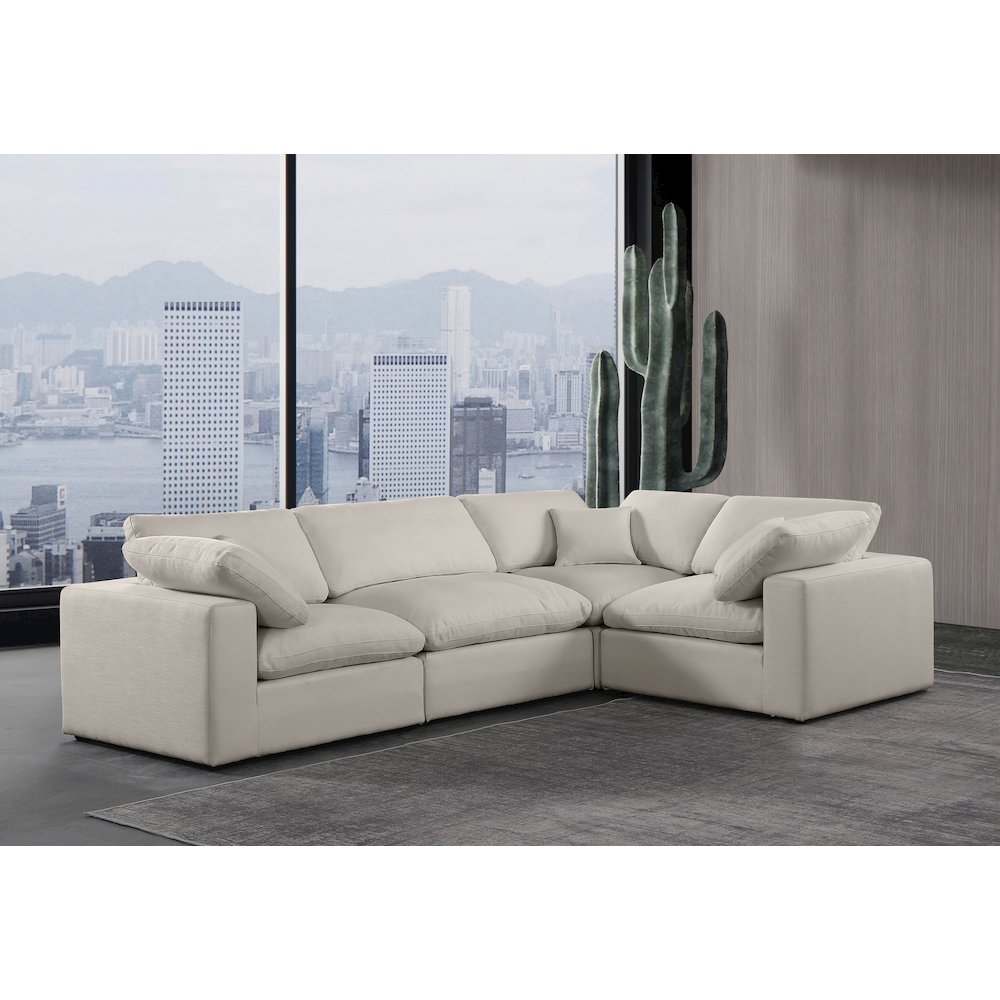 Comfy Beige Linen Textured Fabric Modular Sectional