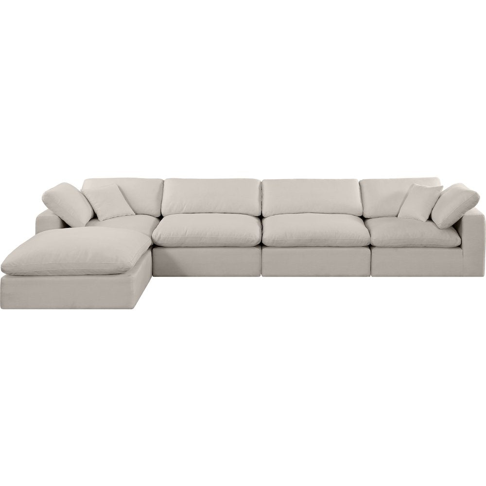 Comfy Beige Linen Textured Fabric Modular Sectional