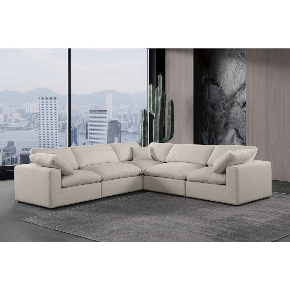 Comfy Beige Linen Textured Fabric Modular Sectional