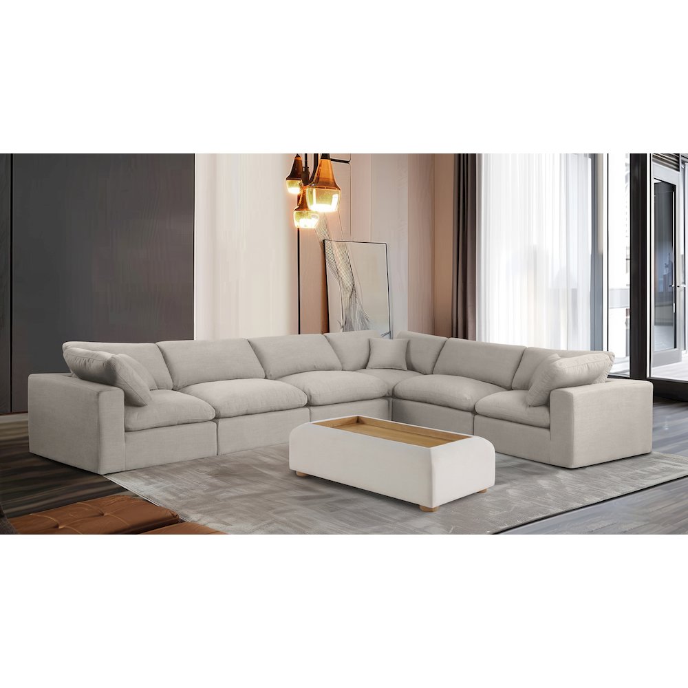 Comfy Beige Linen Textured Fabric Modular Sectional