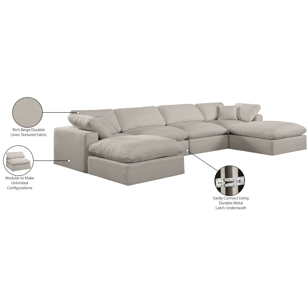 Comfy Beige Linen Textured Fabric Modular Sectional