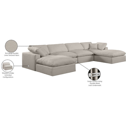 Comfy Beige Linen Textured Fabric Modular Sectional
