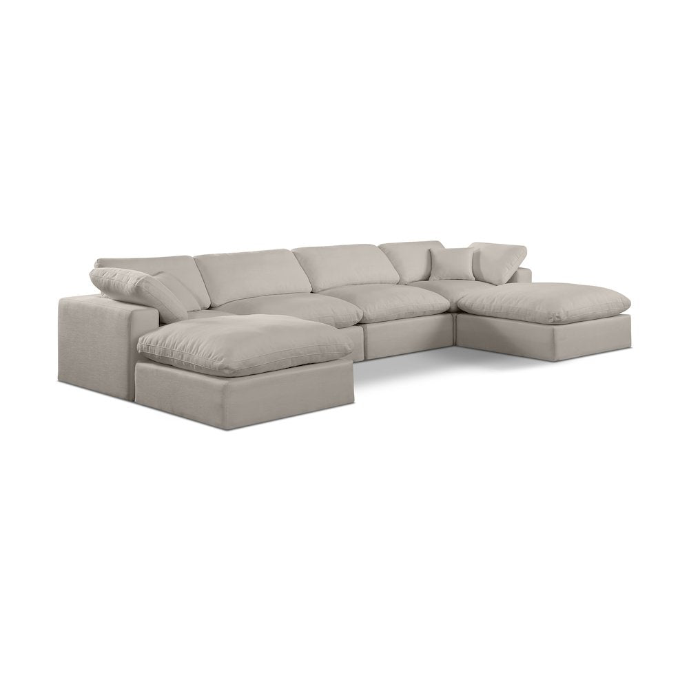Comfy Beige Linen Textured Fabric Modular Sectional