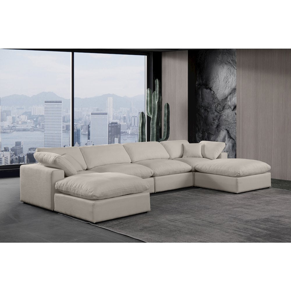 Comfy Beige Linen Textured Fabric Modular Sectional