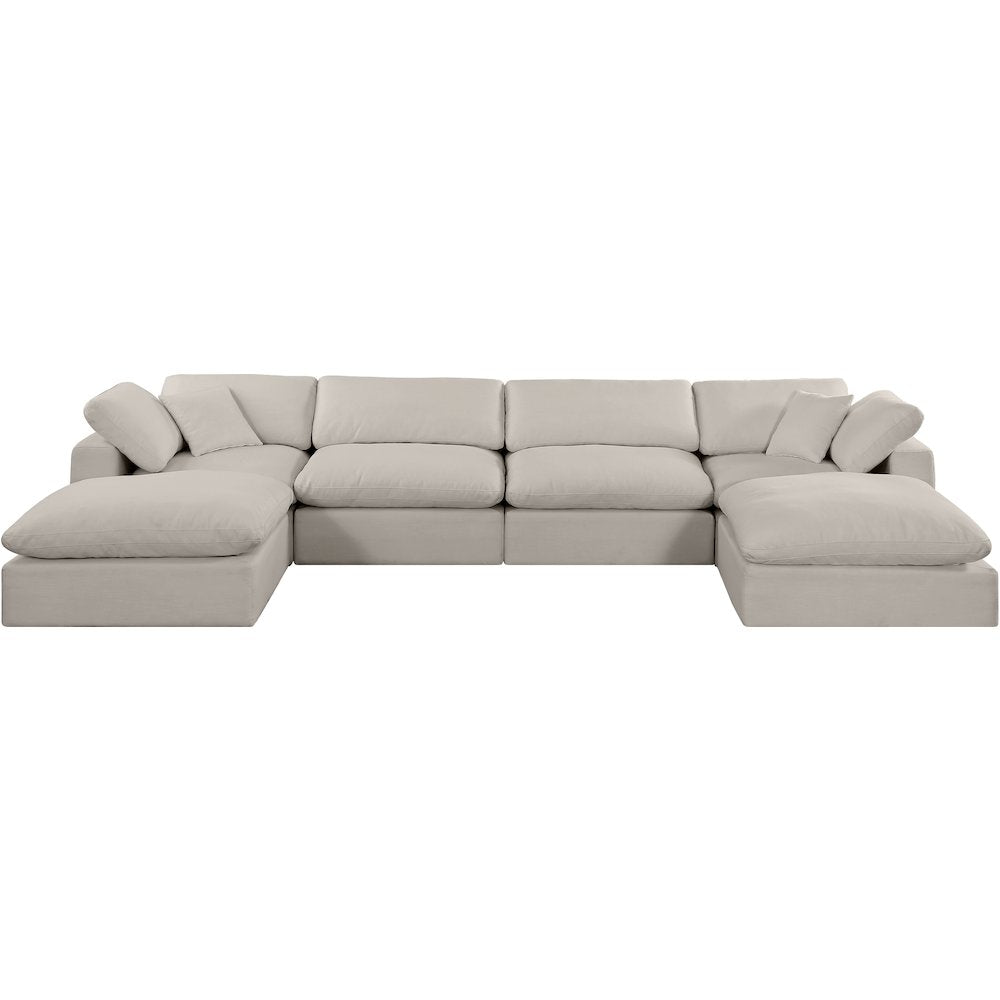Comfy Beige Linen Textured Fabric Modular Sectional