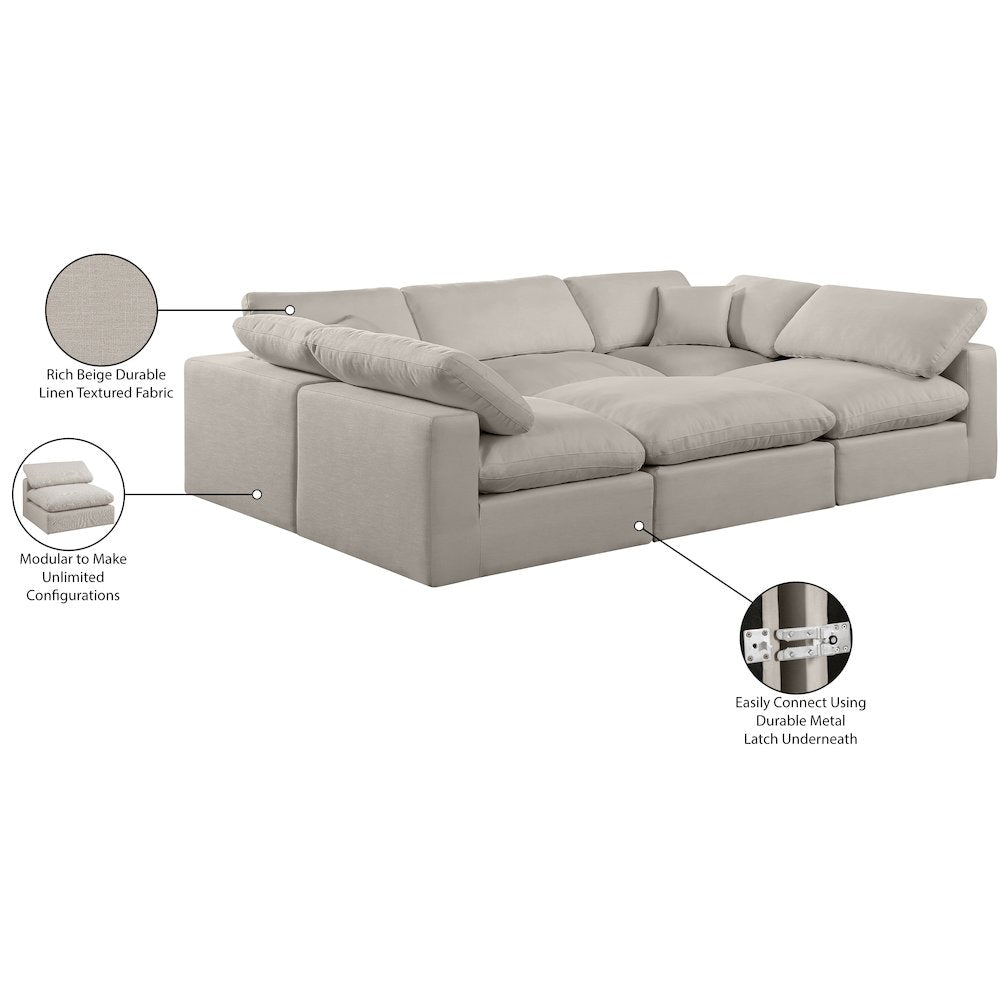 Comfy Beige Linen Textured Fabric Modular Sectional