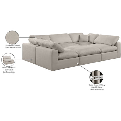 Comfy Beige Linen Textured Fabric Modular Sectional