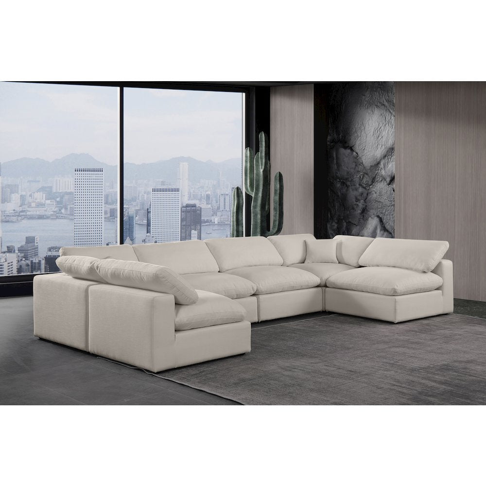 Comfy Beige Linen Textured Fabric Modular Sectional