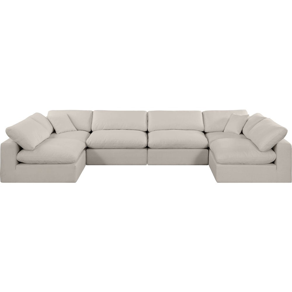 Comfy Beige Linen Textured Fabric Modular Sectional