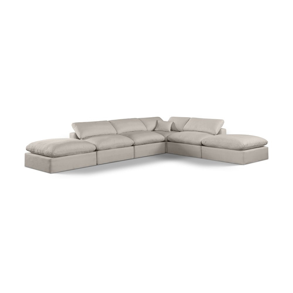 Comfy Beige Linen Textured Fabric Modular Sectional