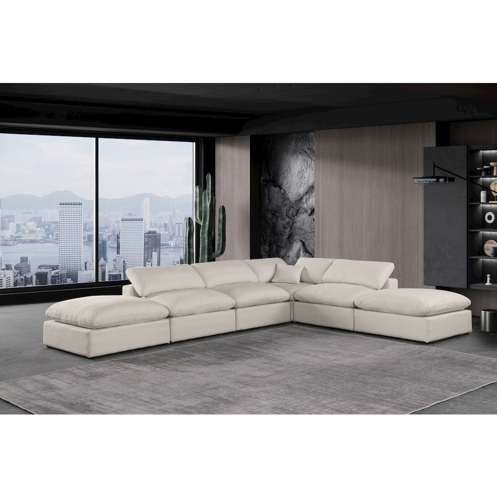 Comfy Beige Linen Textured Fabric Modular Sectional