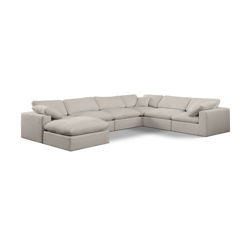 Comfy Beige Linen Textured Fabric Modular Sectional
