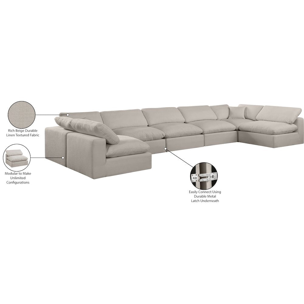 Comfy Beige Linen Textured Fabric Modular Sectional
