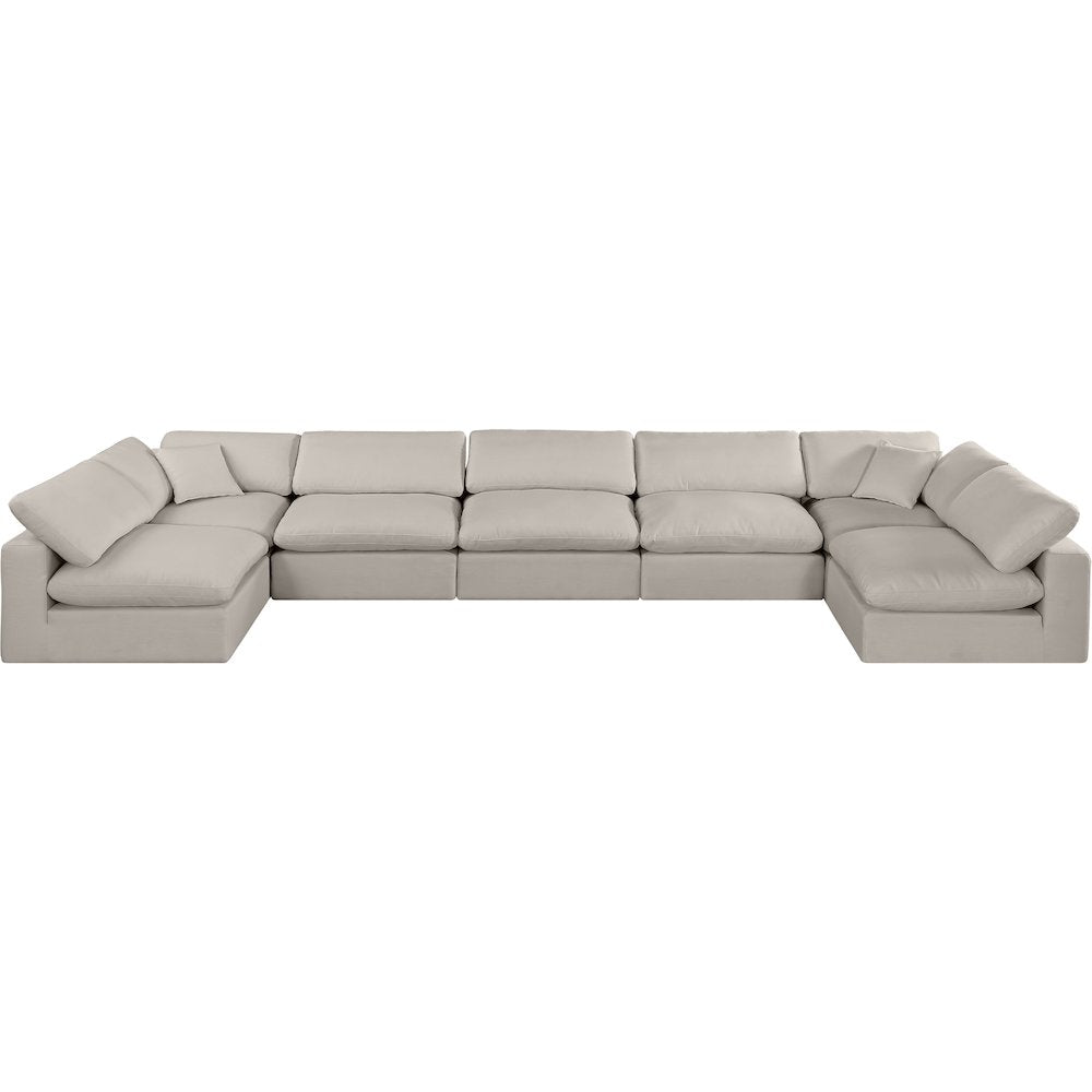 Comfy Beige Linen Textured Fabric Modular Sectional