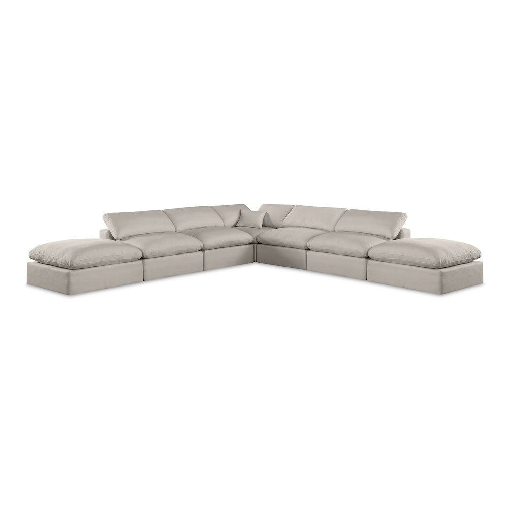 Comfy Beige Linen Textured Fabric Modular Sectional