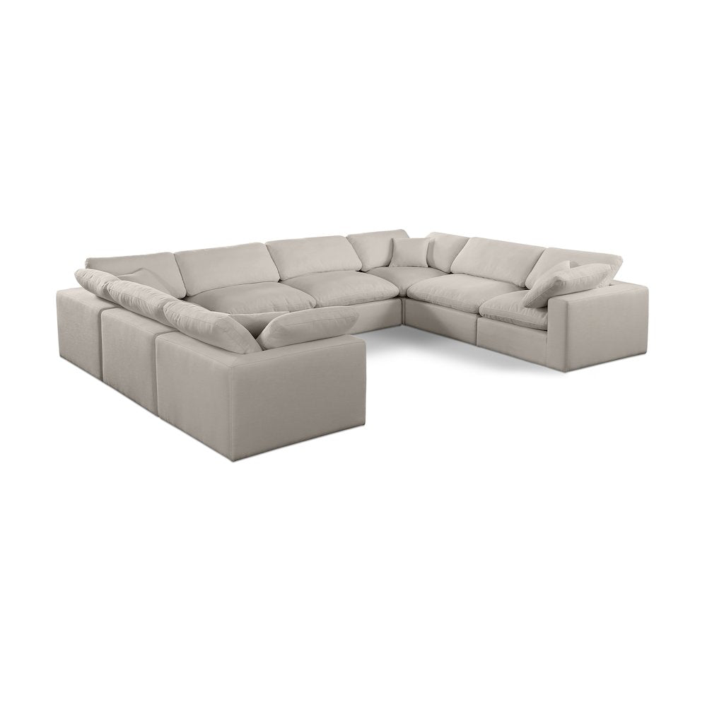 Comfy Beige Linen Textured Fabric Modular Sectional
