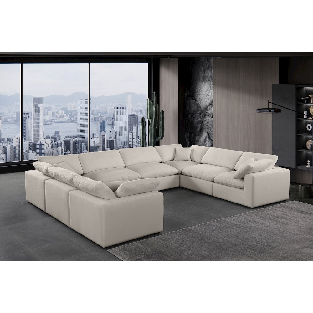 Comfy Beige Linen Textured Fabric Modular Sectional