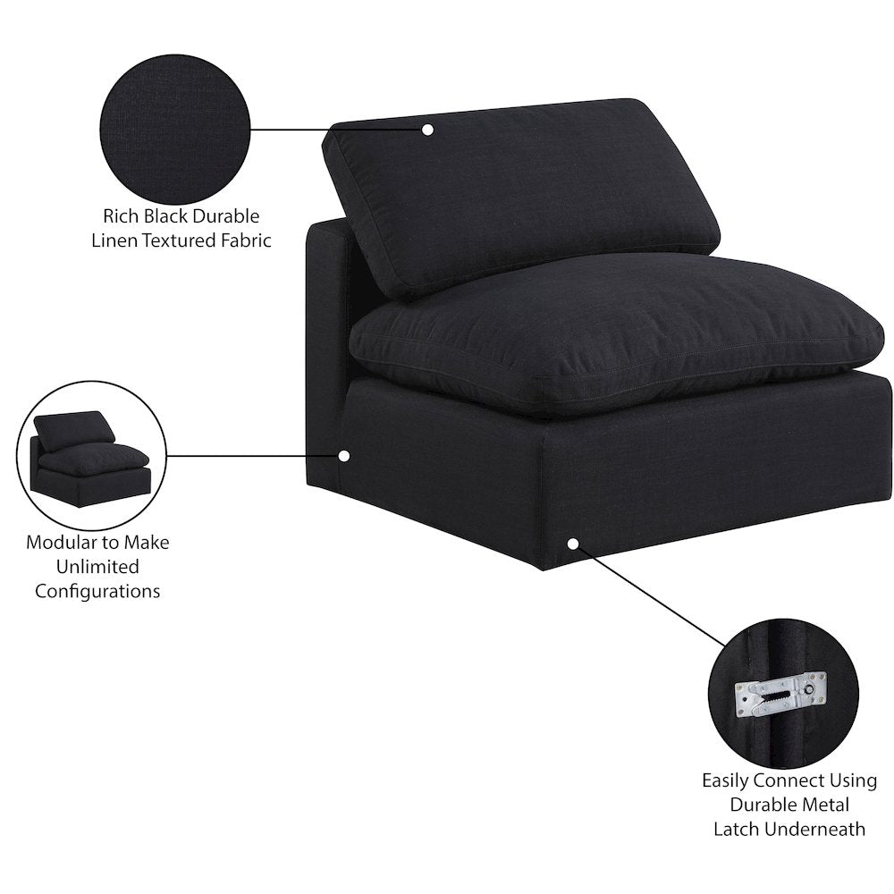 Comfy Black Linen Textured Fabric Modular Armless Chair