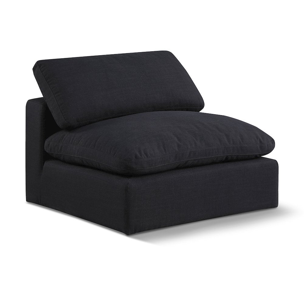 Comfy Black Linen Textured Fabric Modular Armless Chair