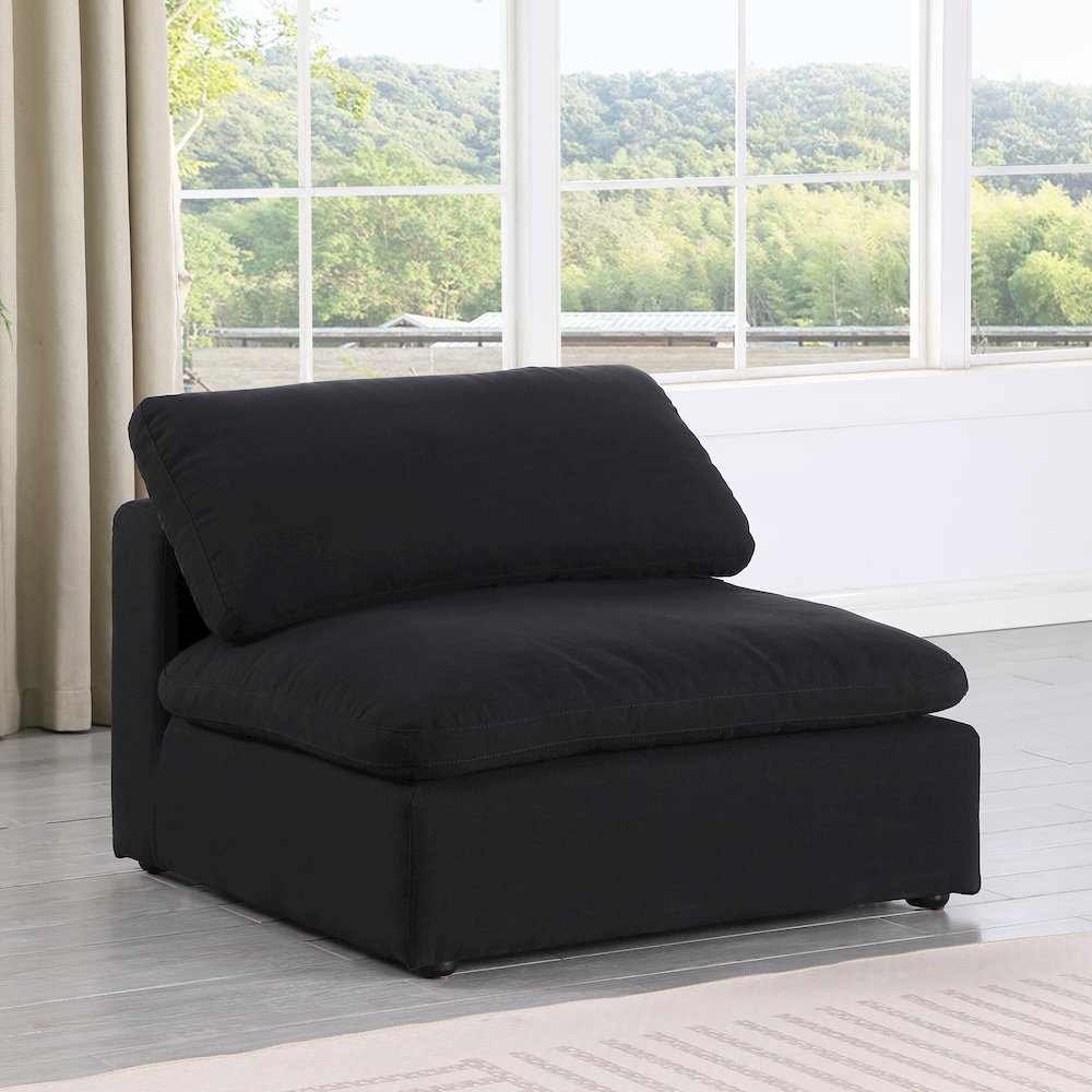 Comfy Black Linen Textured Fabric Modular Armless Chair