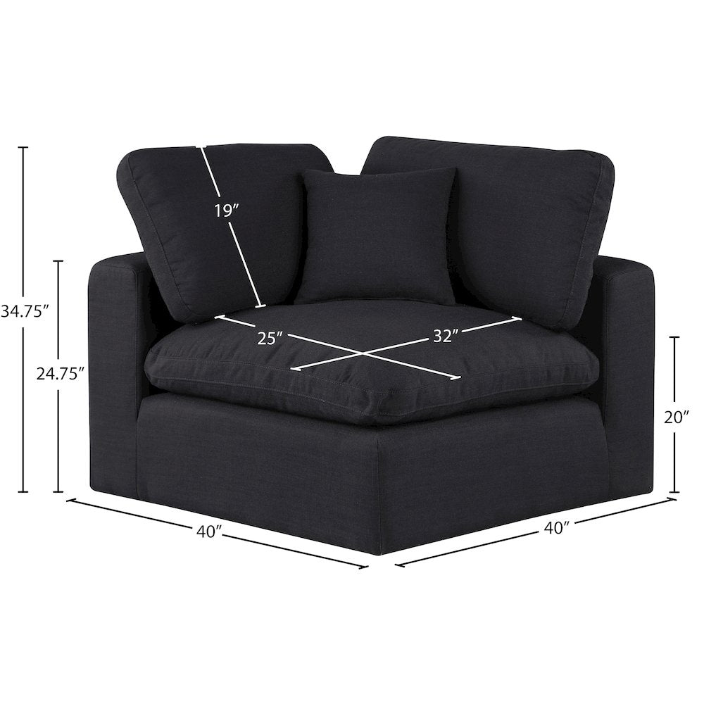 Comfy Black Linen Textured Fabric Modular Corner Chair
