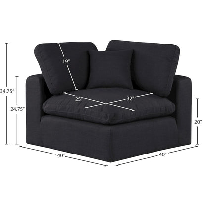 Comfy Black Linen Textured Fabric Modular Corner Chair