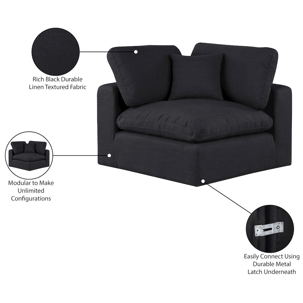 Comfy Black Linen Textured Fabric Modular Corner Chair