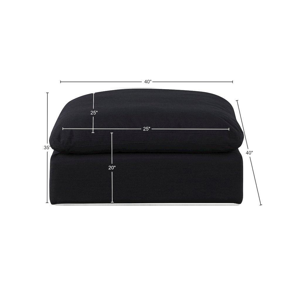 Comfy Black Linen Textured Fabric Modular Ottoman