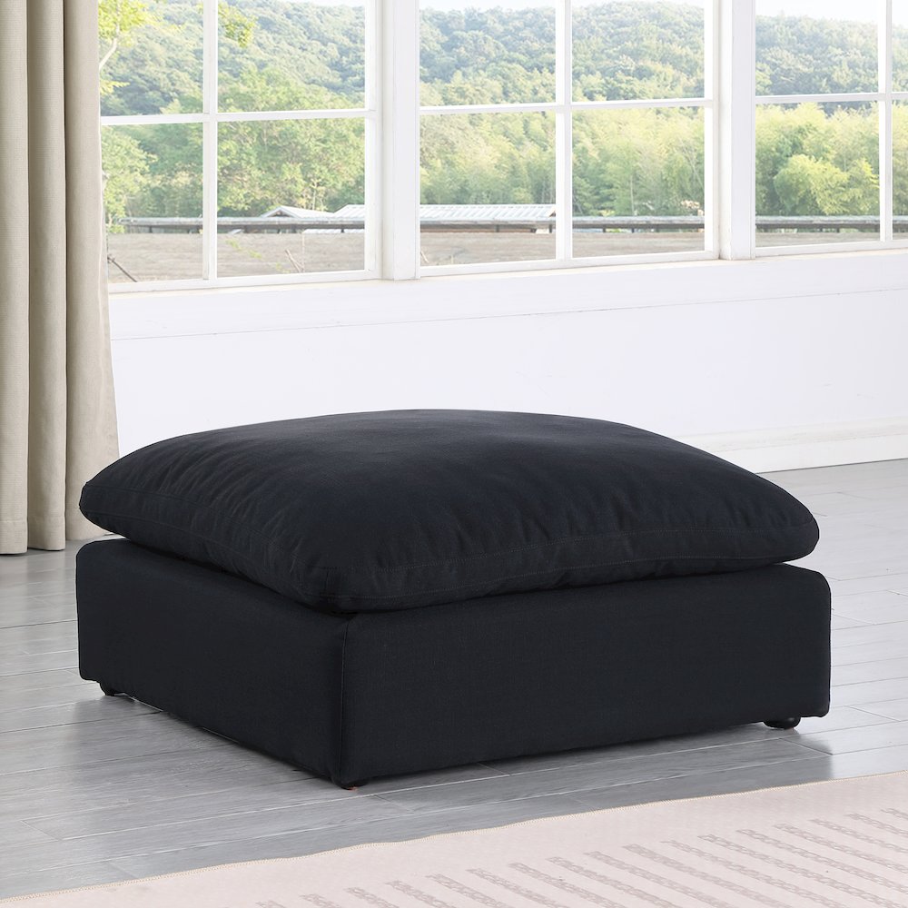 Comfy Black Linen Textured Fabric Modular Ottoman