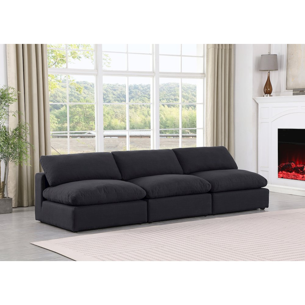 Comfy Black Linen Textured Fabric Modular Sofa