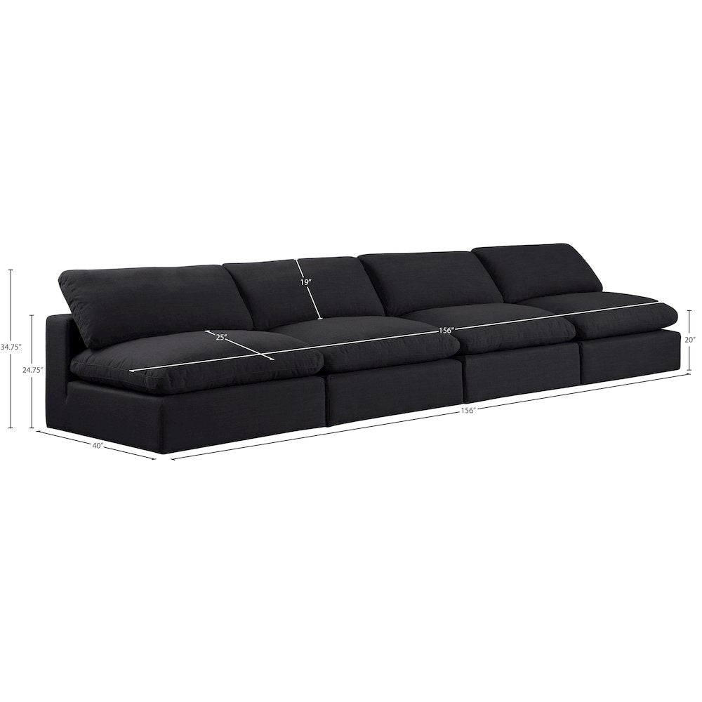 Comfy Black Linen Textured Fabric Modular Sofa
