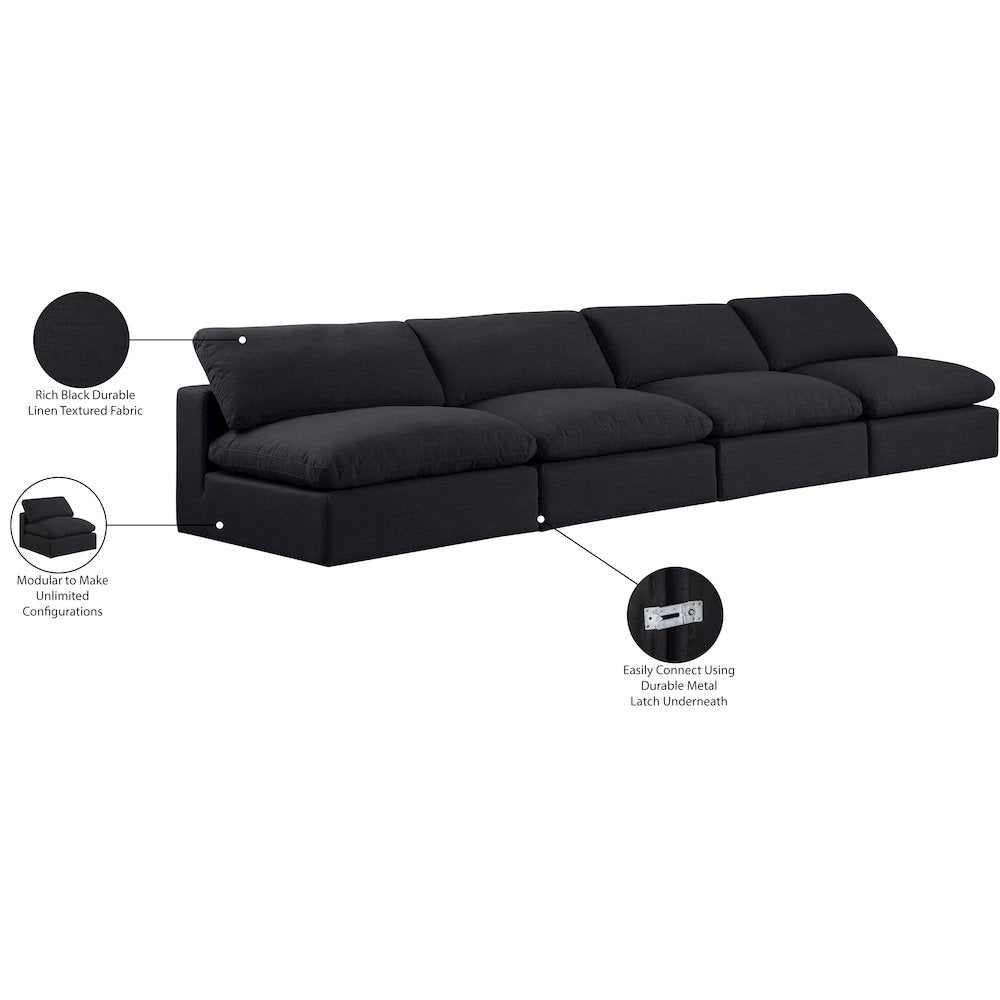 Comfy Black Linen Textured Fabric Modular Sofa