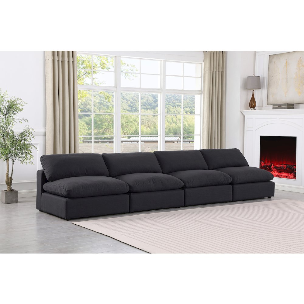 Comfy Black Linen Textured Fabric Modular Sofa