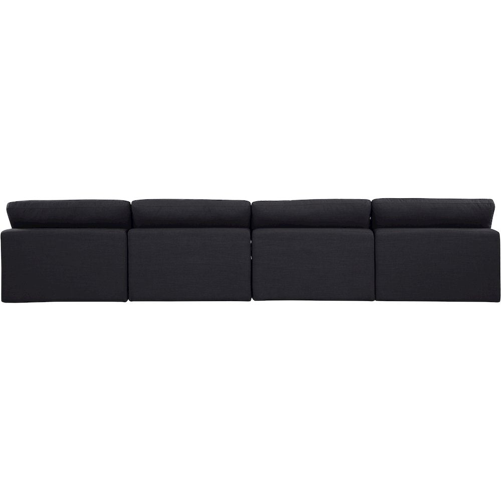 Comfy Black Linen Textured Fabric Modular Sofa
