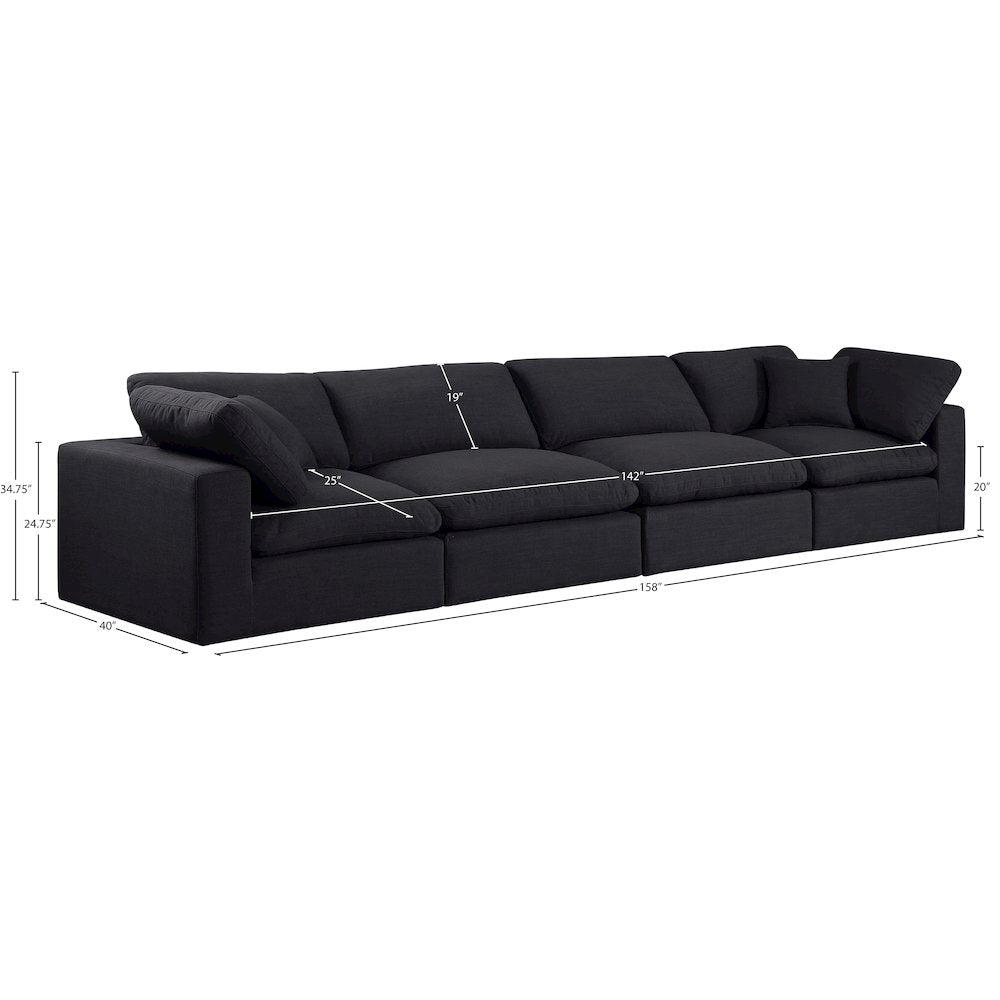 Comfy Black Linen Textured Fabric Modular Sofa