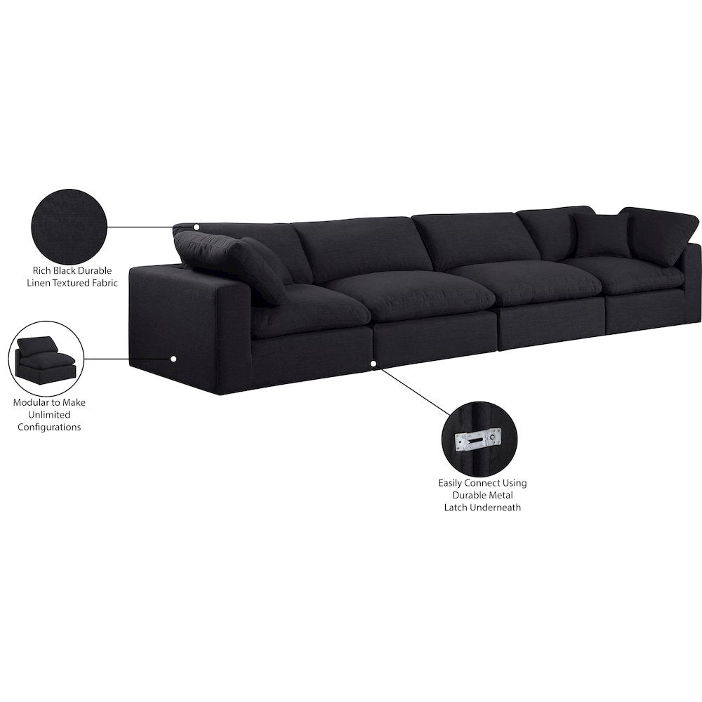 Comfy Black Linen Textured Fabric Modular Sofa
