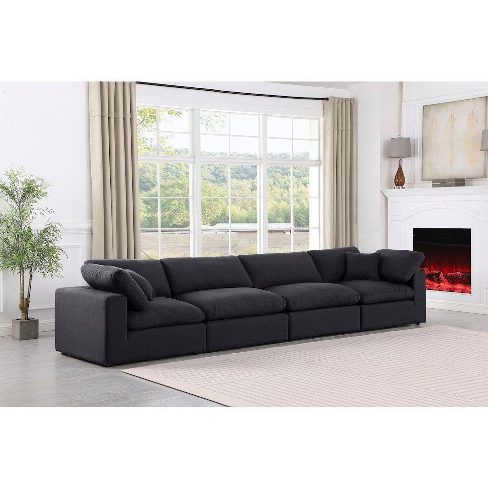 Comfy Black Linen Textured Fabric Modular Sofa