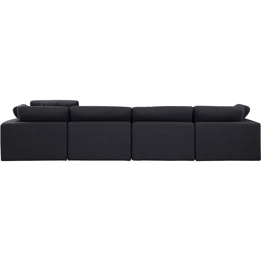 Comfy Black Linen Textured Fabric Modular Sofa