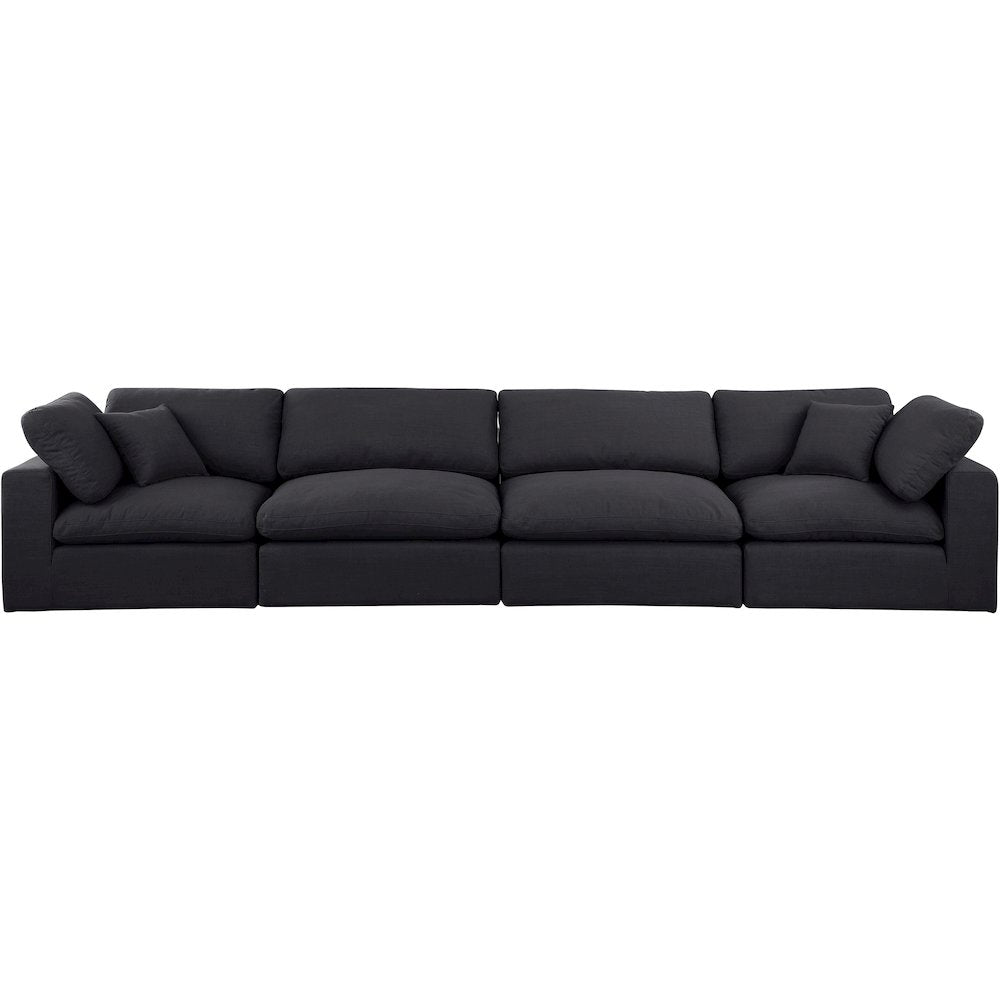 Comfy Black Linen Textured Fabric Modular Sofa