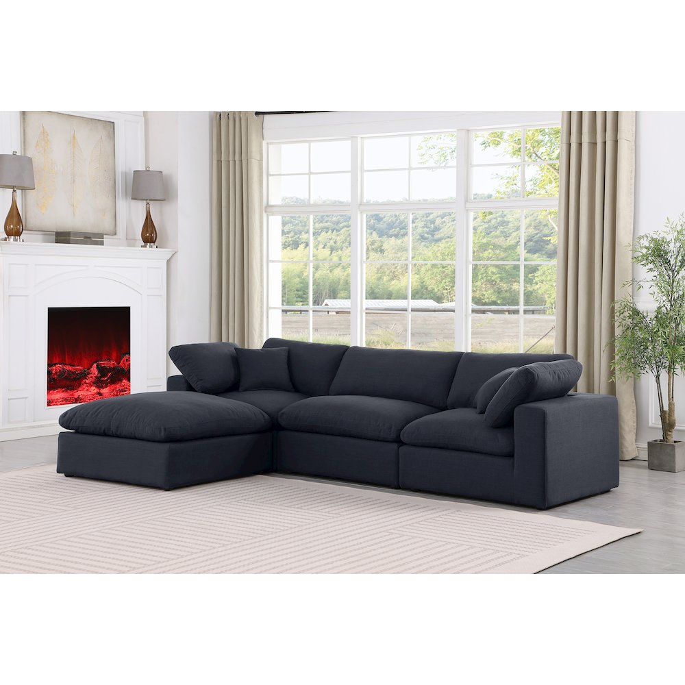 Comfy Black Linen Textured Fabric Modular Sectional